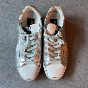 Golden Goose Superstar Calf Hair-Trimmed Sneakers